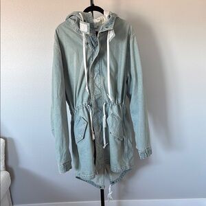 BDG Blue Utility Jacket with Hood and Drawstring Waist